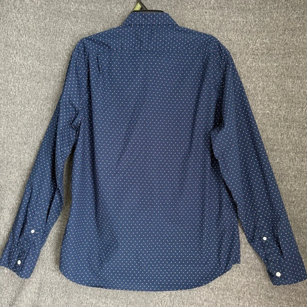J. Crew Men Flex Washed Navy Blue Long Sleeve Button Up Shirt Sz L